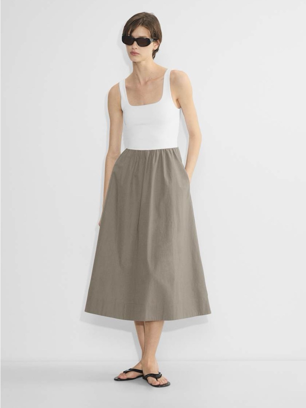 Aritzia Babaton Revive Poplin Dress in Taupe